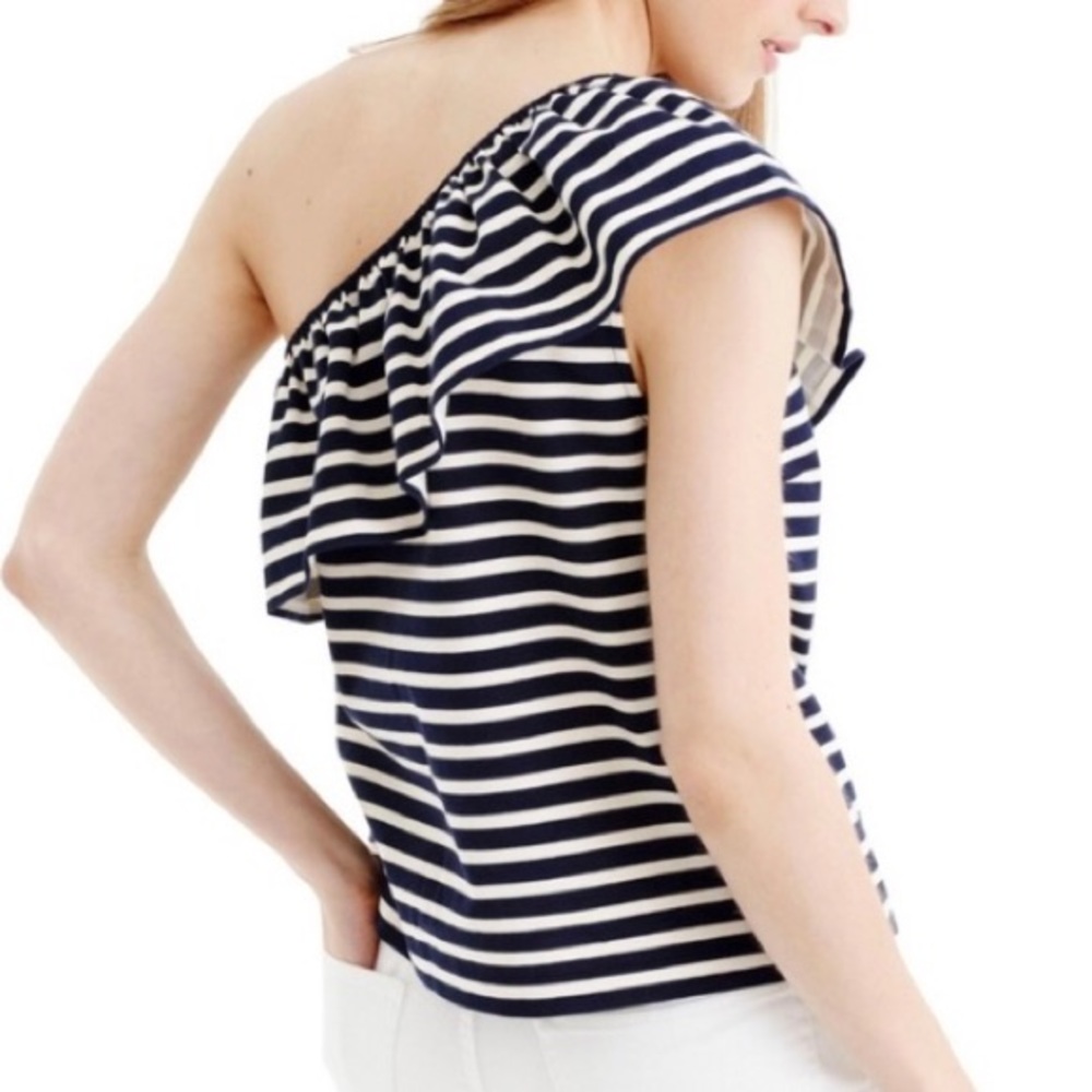 J.Crew One-Shoulder Striped Ruffle Top (NWT) - Picture 2 of 7